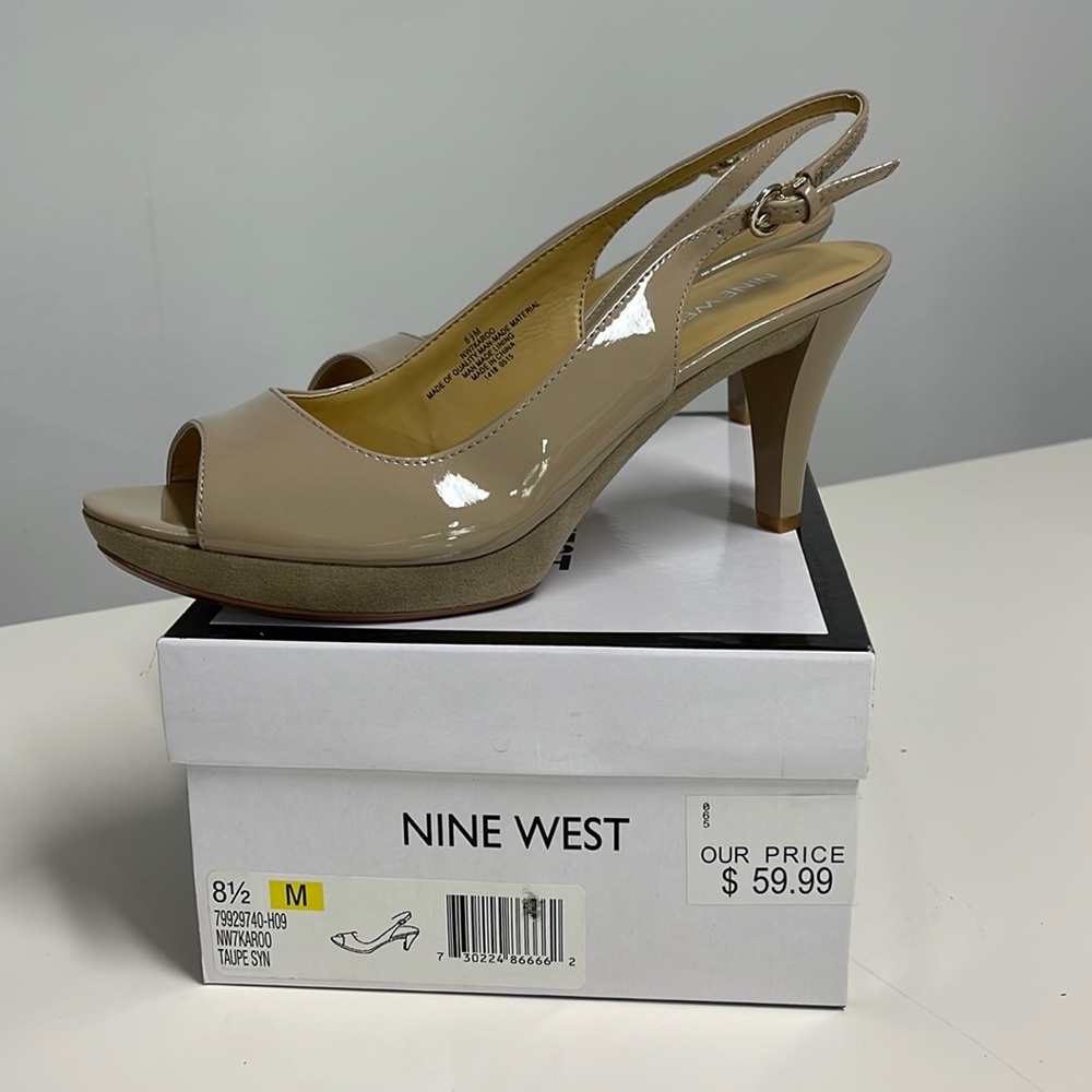 Nine West, size 8.5, open toe pump, taupe, new